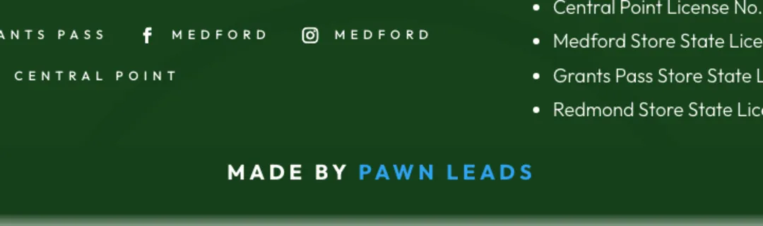 The bottom of the real Cash Connection homepage, signed Made by Pawn Leads