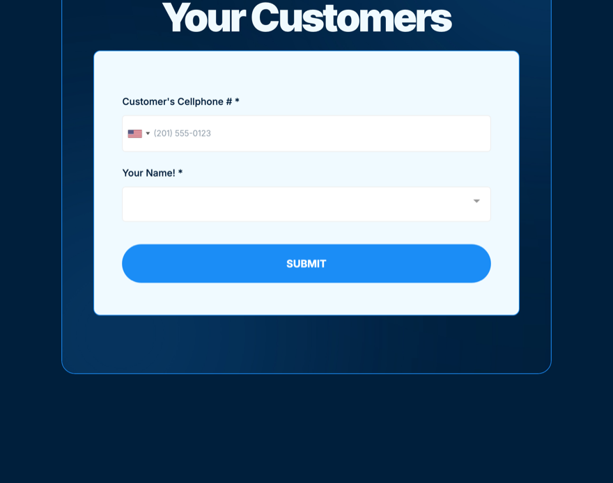 Real screenshot: the review request landing page a shop team uses at the counter