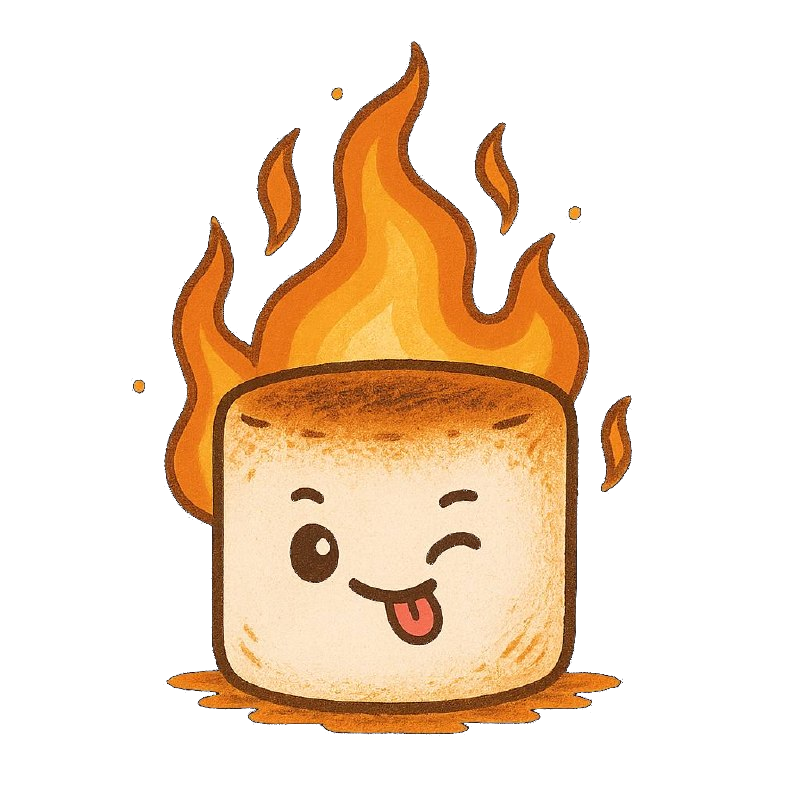 Shmello on fire, winking