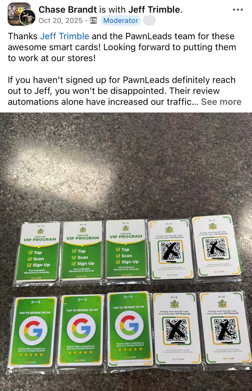 Chase Brandt with Pawn Leads VIP and Google smart cards